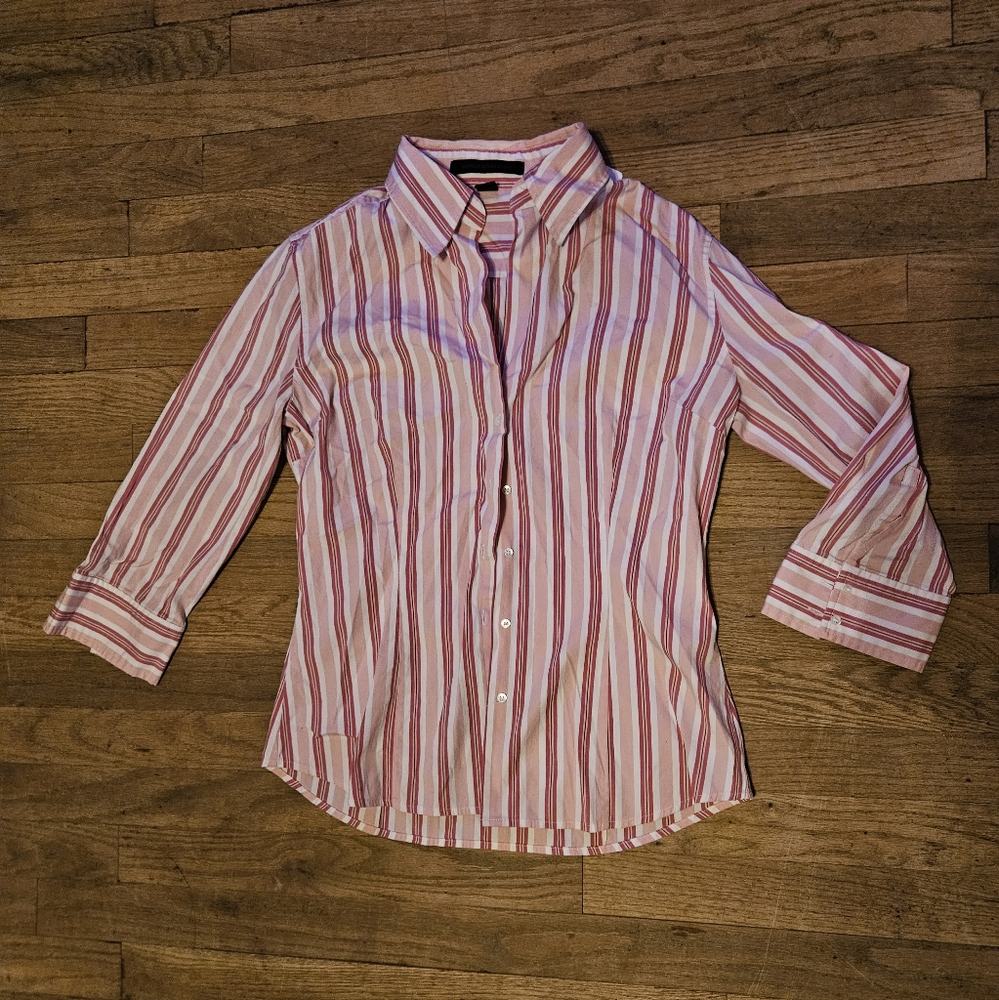 Express design studio, pink and white pinstripe. Button-down women's shirt M
